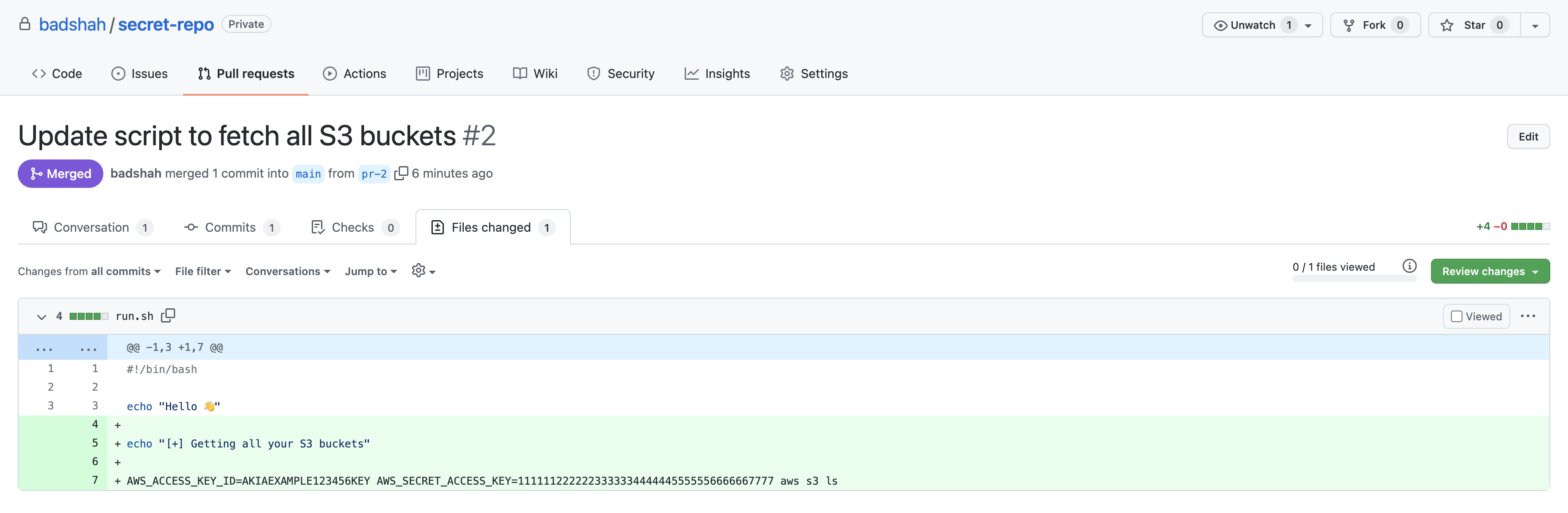 Hardcoded AWS credentials in PR #2