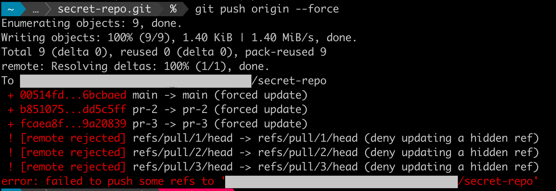 Force pushing modified git history